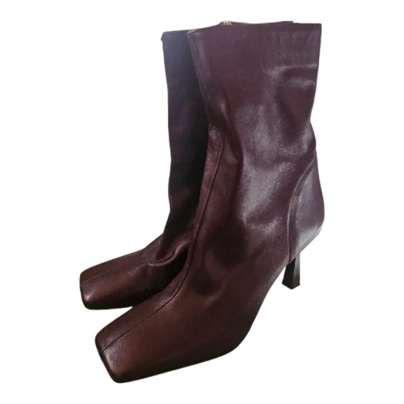 NEW Zara Women's Burgundy Leather Boots Square Toe Size EU 42 US 11 - Picture 6 of 9